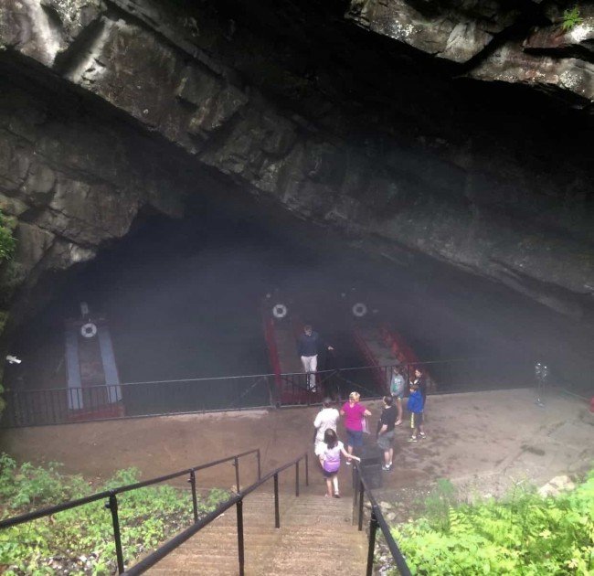 Penn's Cave Boat Tour- Descending Steps to the Tour