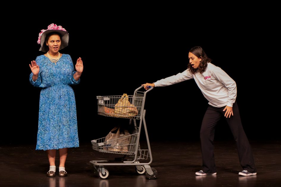 Skyline's Leaving Iowa - Actors on stage with a shopping cart