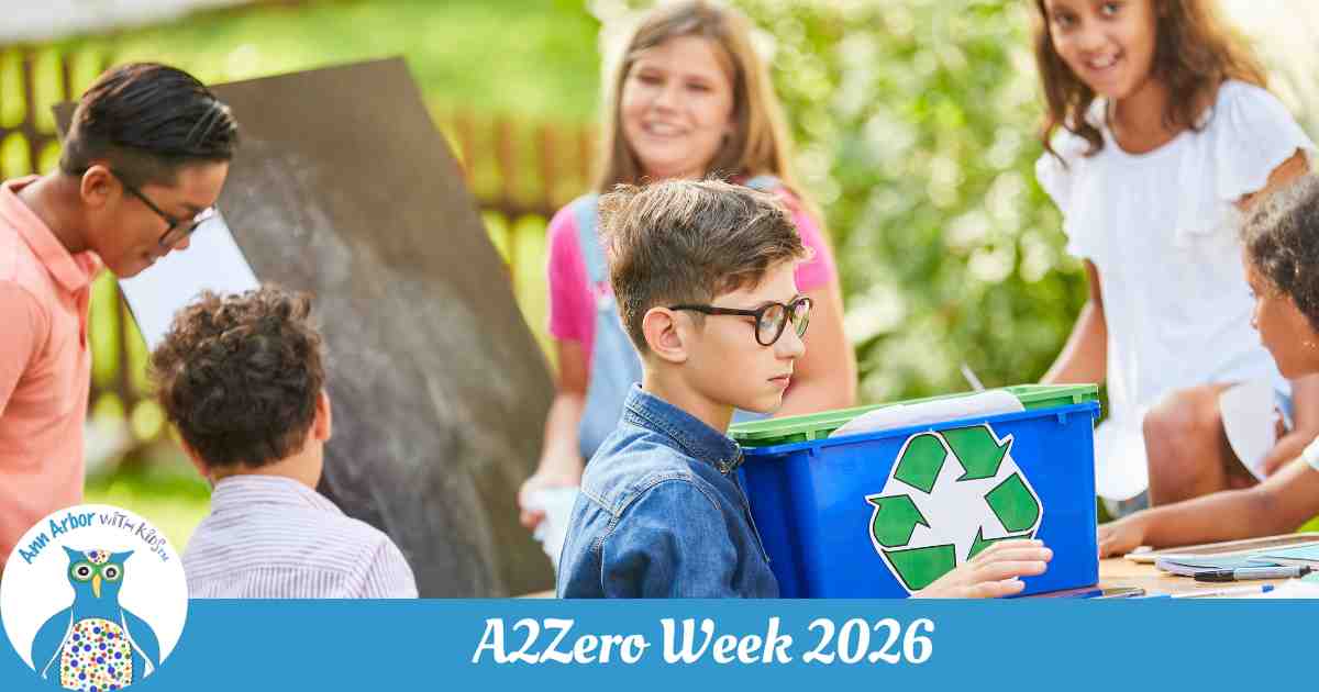 A2Zero Week 2026 - teens & tweens work outside on recycling and learning sustainability