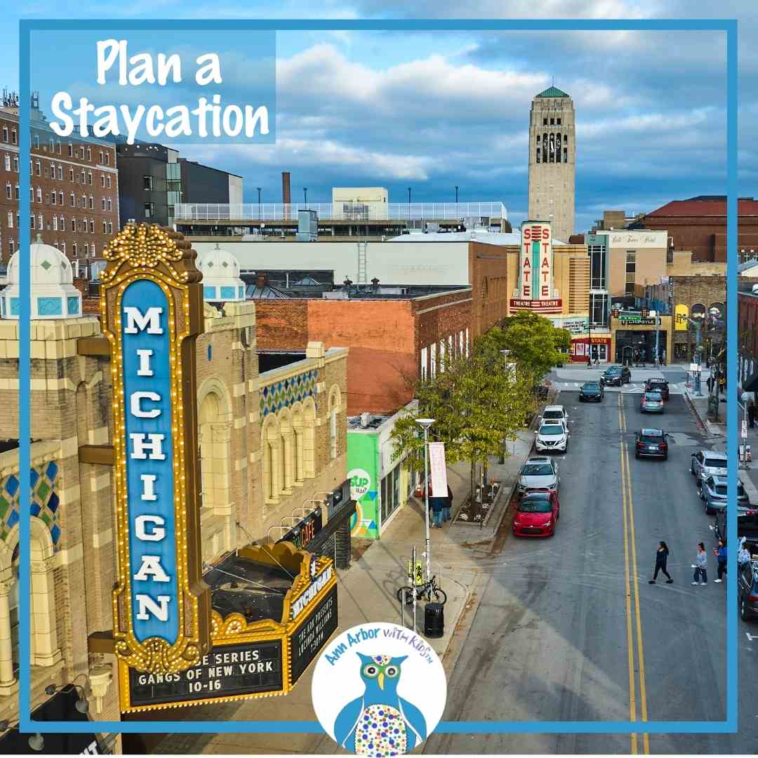Ann Arbor Staycation - Aerial shot of Liberty St from Michigan Theater to the Bell Tower