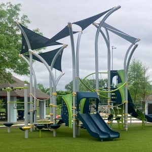 Bicentennial Park - new structure with slides, shade sails, & climbing elements