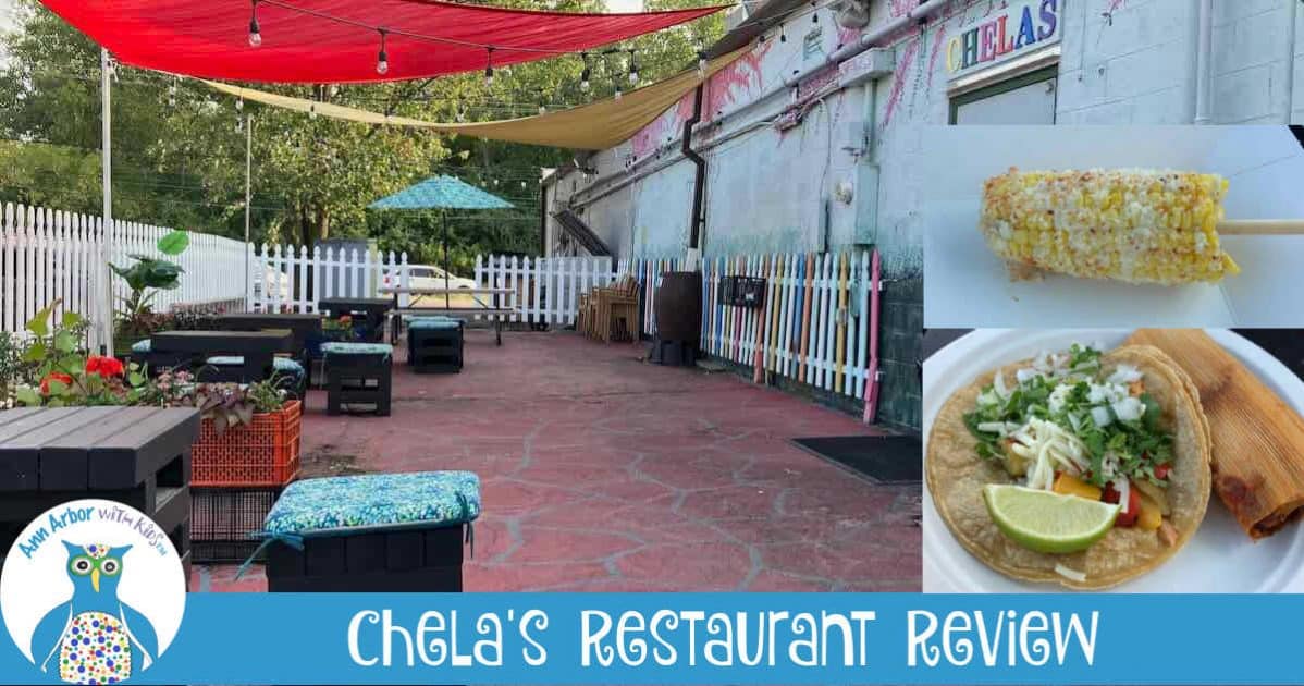 Chela's Restaurant Review - Patio with insets of taco/tamle & elote