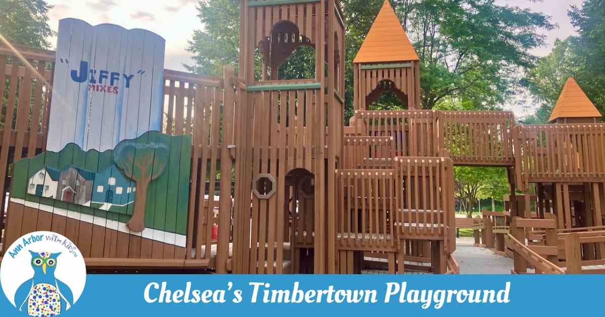Chelsea's Timbertown Playground - facade of Jiffy factory and structure towers.