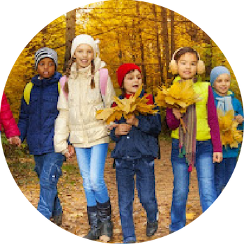 Kids in Fall with leaves