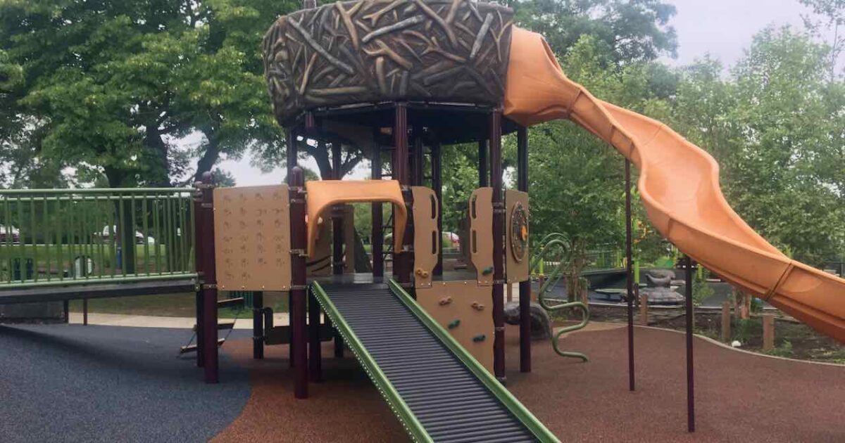 Gallup Park Centennial Playground - Brown Structure with Roller Slide