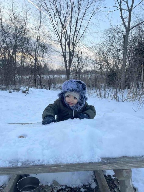 Green Apple Garden Lower - In the Snow - a baby in the snow