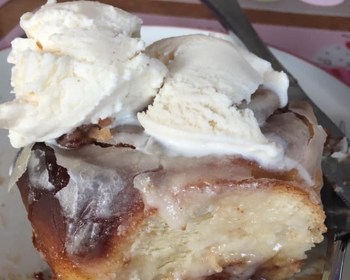 Ice Cream for Breakfast Day - Go! Ice Cream over a cinnamon roll