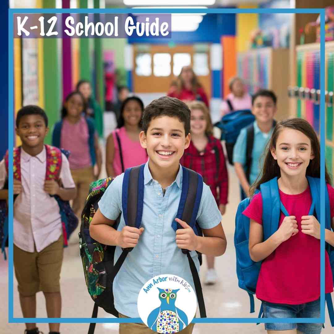 K-12 School Guide - tweens in a school hallway with colorful walls and lockers