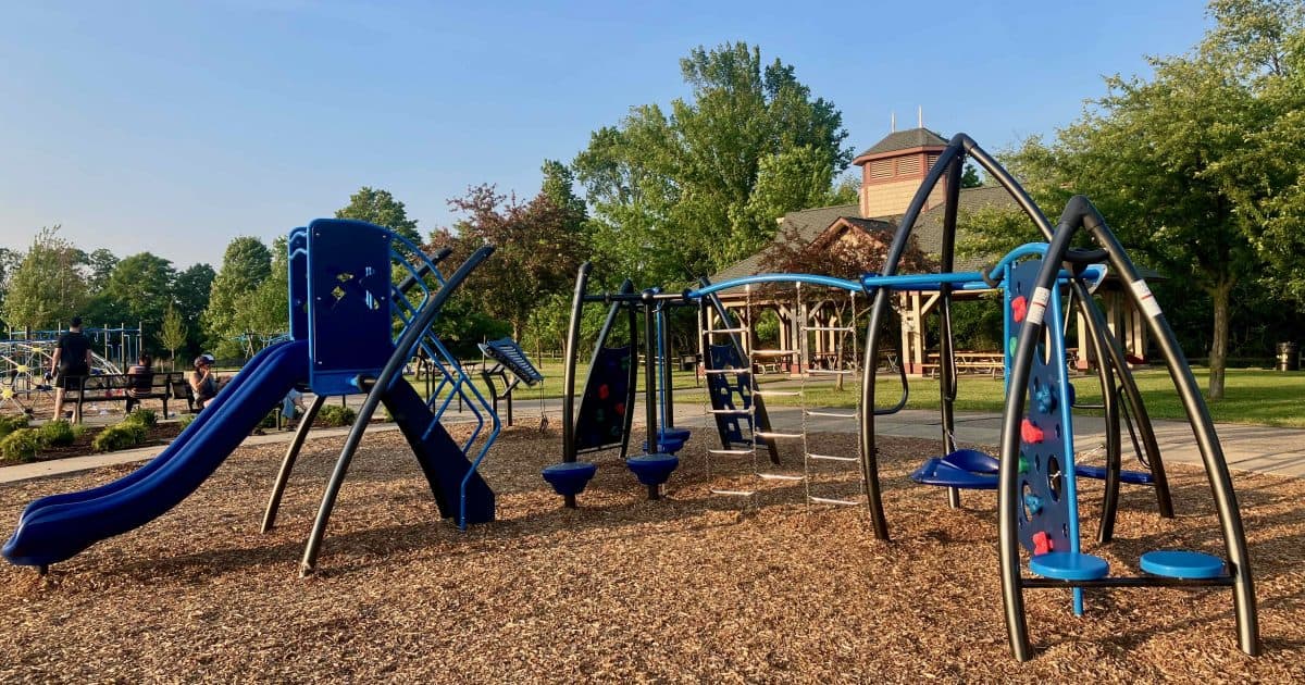 Marsh View Meadows Playground - younger children area with slide, climbing structure
