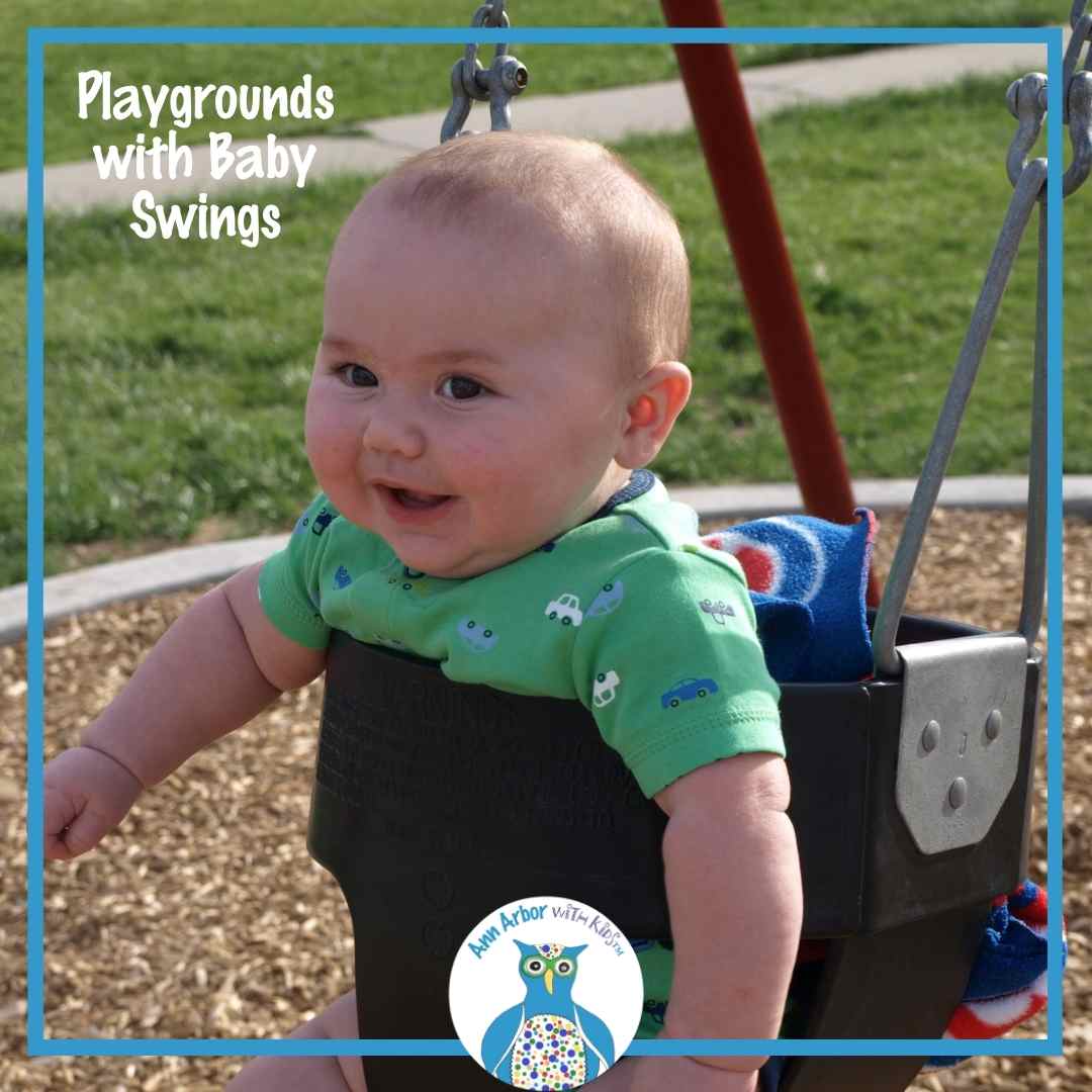 Playgrounds with Baby Swings - a baby laughs in a bucket swing