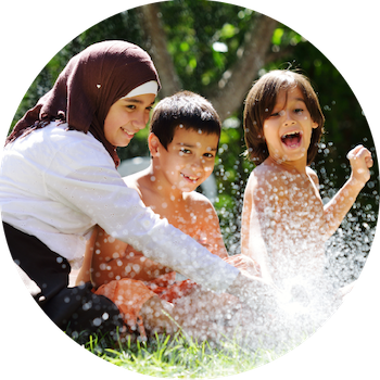 Summer Fun - 3 kids in sprinkler