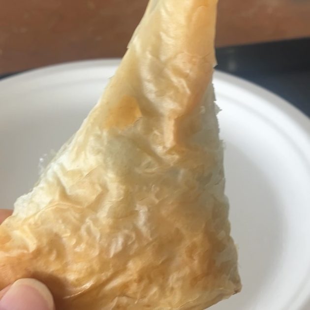 Ya'ssoo Greek Festival - Spanakopita held above compostable plate